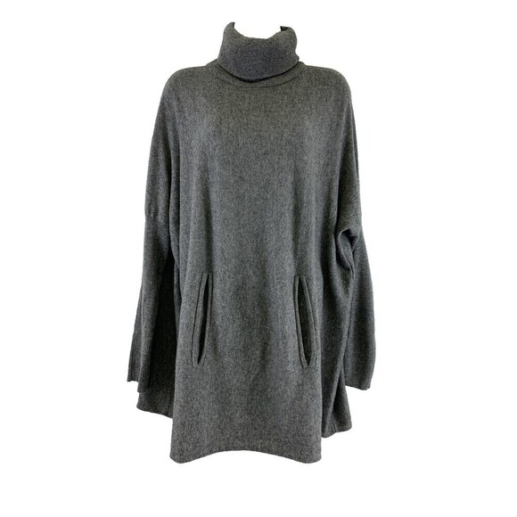 Garnet Hill Oversized Turtleneck Sweater Cashmere Wool Gray Poncho Womens Small - Picture 1 of 14